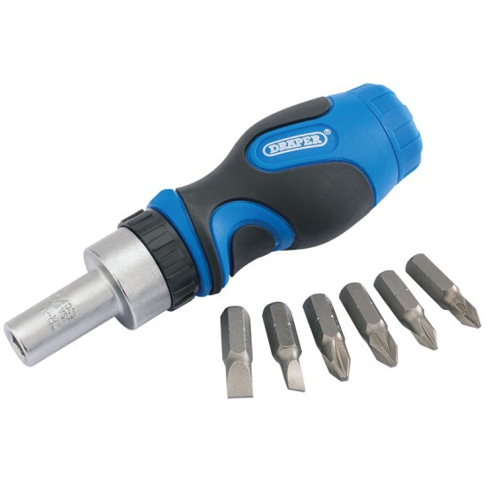 Draper 01050 Stubby Ratchet Screwdriver & Bit Set - 7 Piece