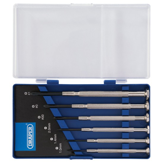 Draper 14956 Precision Screwdriver Set - 3 x Plain Slot - 3 x Cross Slot - 6 Piece