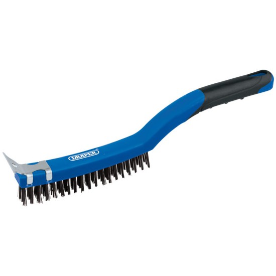 Draper 17179 3 Row Carbon Steel Wire Scratch Brush with Scraper - 350mm