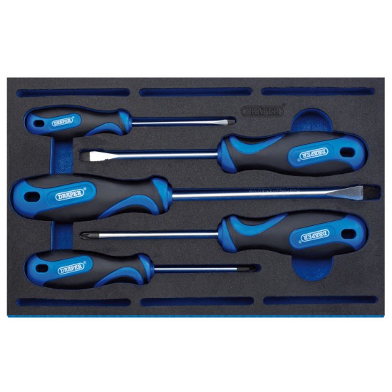 Draper 63400 5 Piece Soft Grip Screwdriver Set in 1/4 Drawer EVA Insert Tray