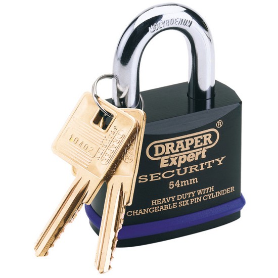 Draper 8311 Heavy Duty Padlock & 2 Keys with Super Tough Molybdenum Steel Shackle