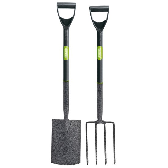 Draper 83971 Carbon Steel Garden Fork & Spade Set - Black
