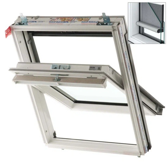 Keylite WCP I White Polyurethane Painted Centre Pivot Roof Window With Integral Blind