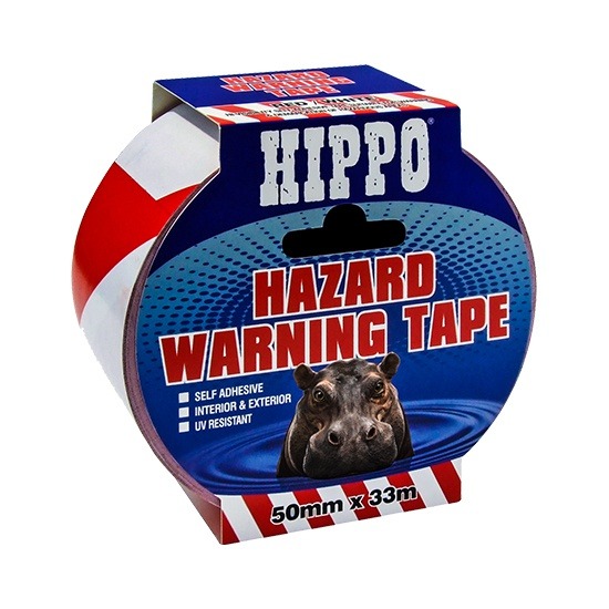 Hippo H18405 Hippo Red & White Hazard Tape - 33 Metres x 50mm