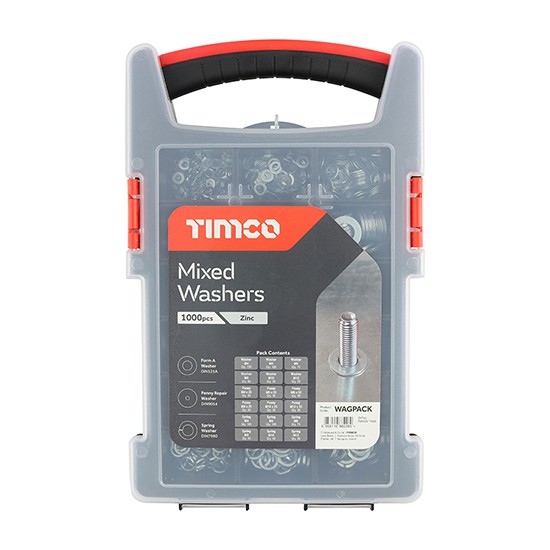 Timco WAGPACK Mixed Pack Of Washer BZP Washers in Reusable Case (1000 Piece)