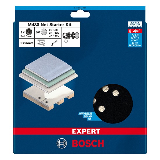 Bosch 2608901667 Expert M480 225mm Sanding Set Mesh Discs - Pack of 6 Assorted & Pad Saver