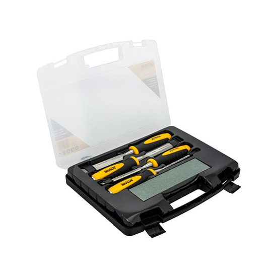 XTrade X0900044 4-Piece Wood Chisel Set with Sharpening Stone