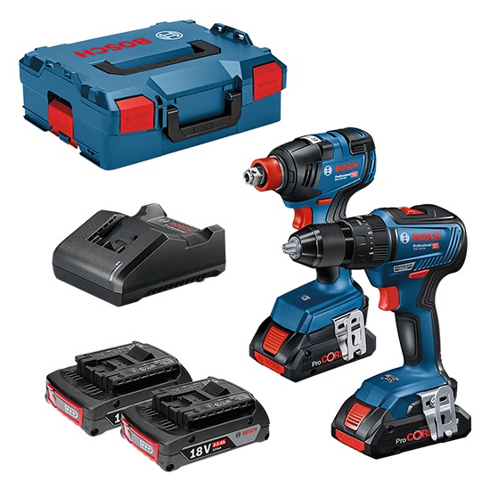 Bosch GSB 18V-55 Combi Drill & GDX 18V-200 Impact Driver c/w 2 x 2Ah Batteries & Charger
