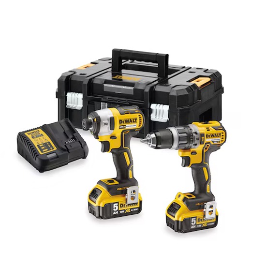 DeWALT DCK266P2T 18V XR Brushless Twin Kit c/w 2 x 5Ah Batteries, Charger & Carry Case