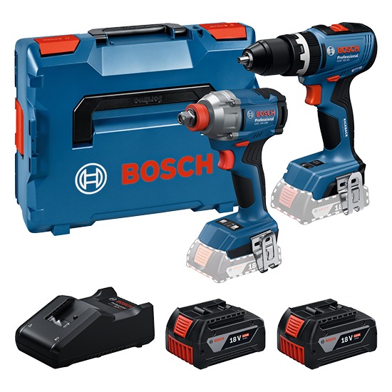 Bosch 0615A5008E 18V GSB 18V-65 Combi Drill & GDX 18V-285 Impact Driver c/w 2 × 4Ah Batteries & Charger