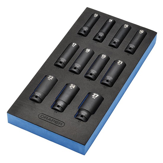 Draper 63483 11 Piece Impact Socket Set 1/2" Sq. Dr. in EVA Tray