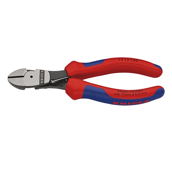 Knipex 74 12 160 High Leverage 160mm Diagonal Side Cutters with Return Spring - 44268