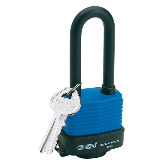 Draper 64177 Laminated Steel Padlock with Extra Long Shackle - 45mm