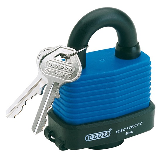 Draper 64178 Laminated Steel Padlock and 2 Keys with Hardened Steel Shackle and Bumper - 54mm