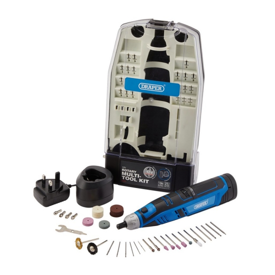 Draper 70298 12V Rotary Multi-Tool Kit 1.5Ah Battery & Fast Charger - 50 Piece