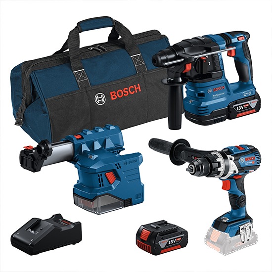 Bosch Professional 18V 3-Piece Combo Kit inc. GSB, GBH, GDE, 2 x GBA 4.0Ah & GAL 18V-40