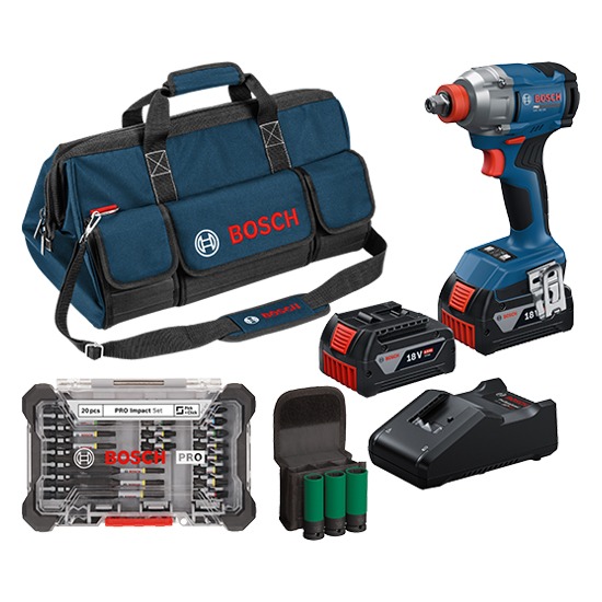 Bosch Professional 18V Kit inc. GDX 18V-285, Socket Set, Impact Bits, 2 x 4.0Ah, GAL 18V-40 & M-Bag