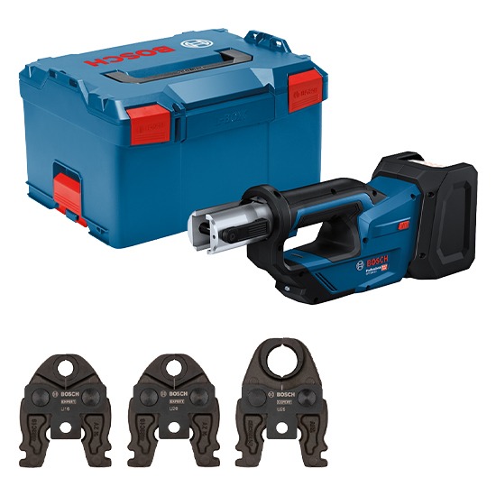 Bosch Professional GPT 18V-19 Press Tool Kit inc. L-BOXX 238, x 3 Compact Press Jaws: U16, U20 & U25 - Bare Tool