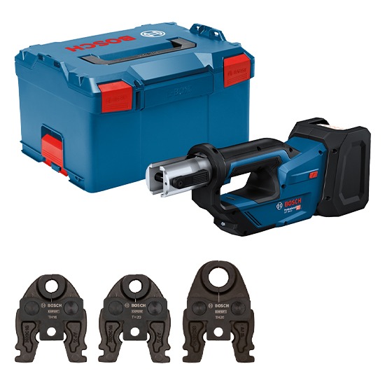 Bosch Professional GPT 18V-19 Press Tool Kit inc. L-BOXX 238, x 3 Compact Press Jaws: TH16, TH20, TH26 - Bare Tool