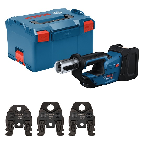 Bosch Professional GPT 18V-19 Press Tool Kit inc. L-BOXX 238, x 3 Compact Press Jaws: RFz12, RFz16, RFz20 - Bare Tool