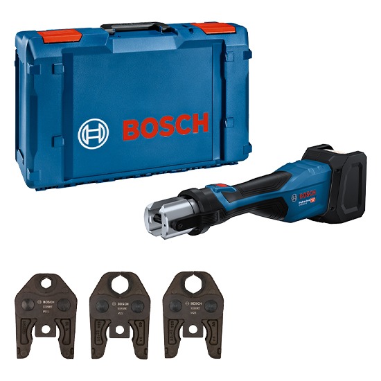 Bosch Professional GPT 18V-32 Press Tool Kit inc. XL-BOXX, x 3 Compact Press Jaws: M15, M22, M28 - Bare Tool
