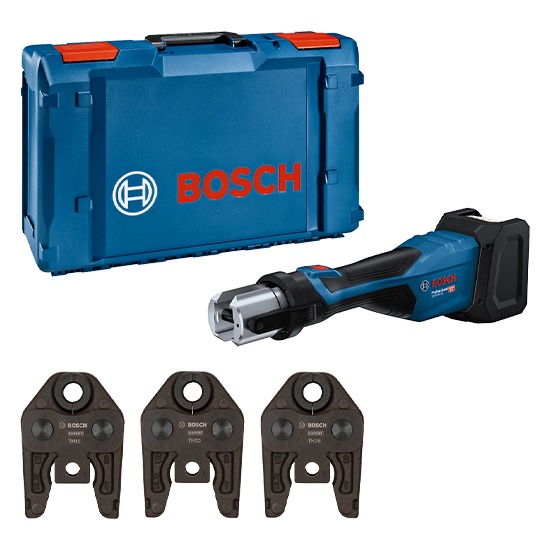 Bosch Professional GPT 18V-32 Press Tool Kit inc. XL-BOXX, x 3 Compact Press Jaws: TH16, TH20, TH26 - Bare Tool