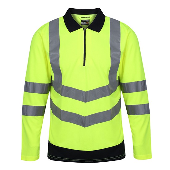 Regatta Professional TRS192 Hi-Vis Long Yellow & Navy Sleeve Polo Shirt