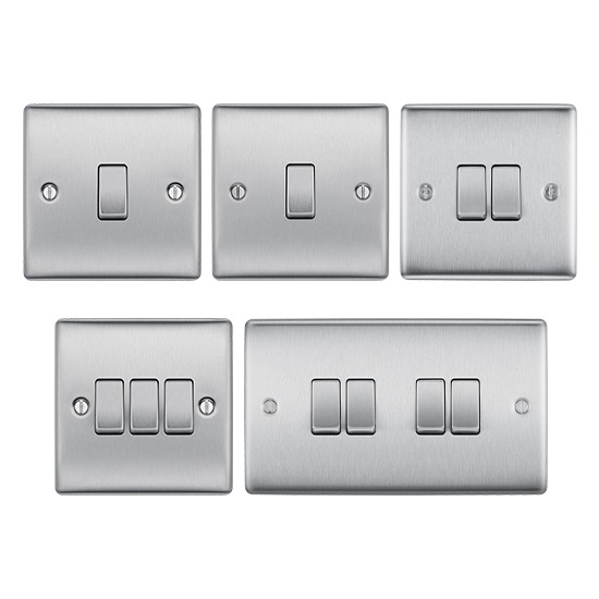 BG Nexus Metal 10 Amp Light Switch - Brushed Steel