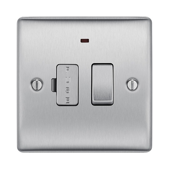 BG NBS52 Nexus Metal Switched Spur 13 Amp DP with Neon - Brushed Steel