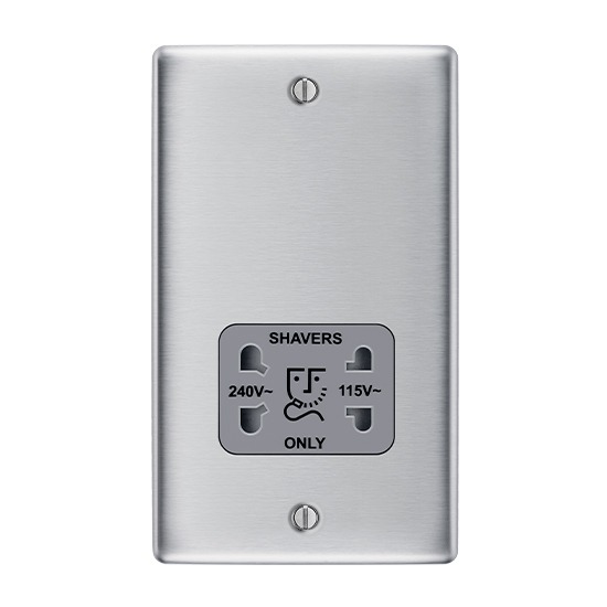 BG NBS20G Nexus Metal Shaver Socket 115/230V Dual Voltage - Brushed Steel