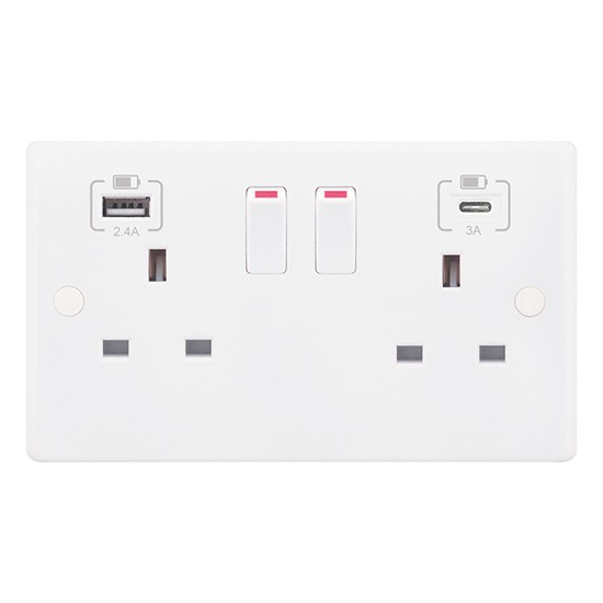 LGA Selectric SSL584 Smooth 2G Switched Socket c/w A type & C Type USB