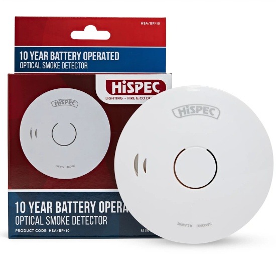 Hispec HAS/BP/10 Battery Operated Smoke Alarm - 10 Year Sealed Lithium Battery