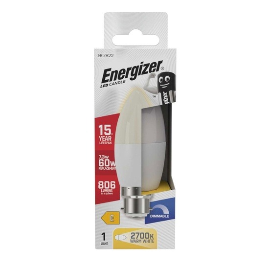 Energizer S29821 7.3W BC 2700K Warm White Dimmable Opal LED Candle