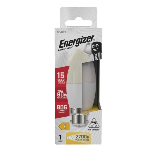 Energizer S17355 7.3W BC 2700K Warm White Opal LED Candle
