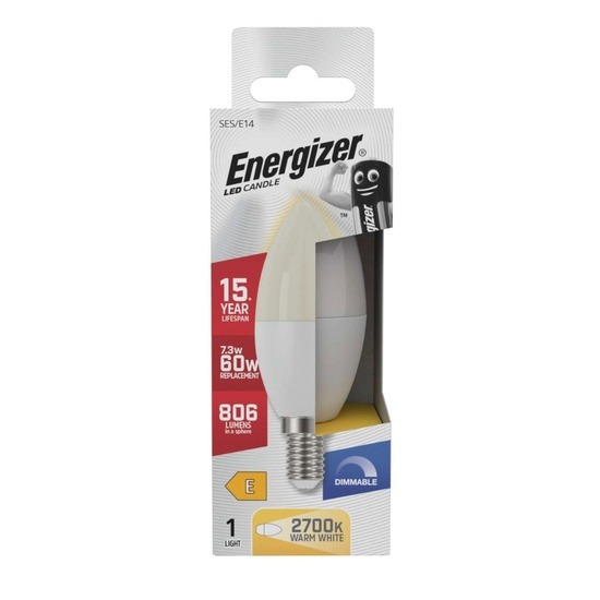 Energizer S29824  7.3W E14 2700K Warm White Dimmable Opal LED Candle