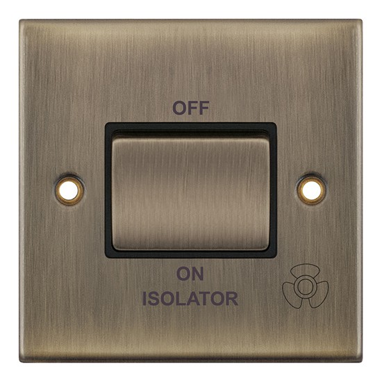 LGA Selectric DSL608 Antique Brass, Black Insert 3 Pole Fan Isolator Switch
