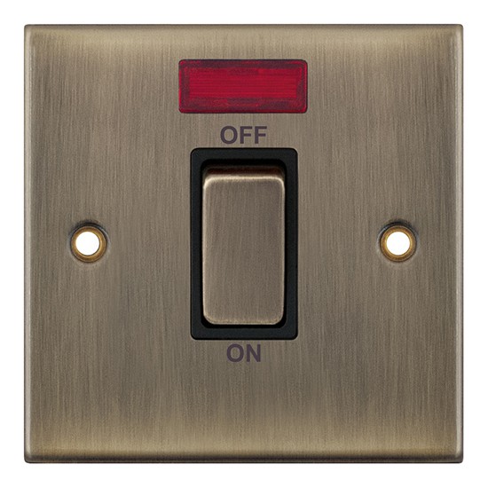 LGA Selectric DSL617 Antique Brass, Black Insert 45amp Double Pole switch with Neon