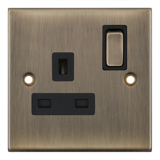 LGA Selectric Antique Brass - Black Insert 13Amp Socket