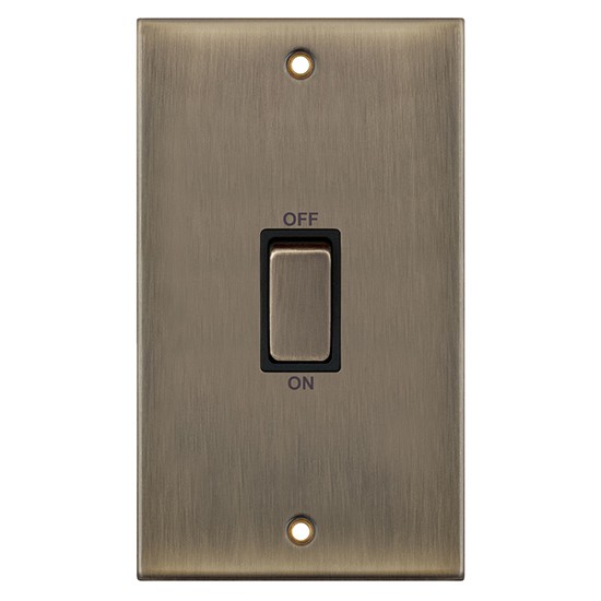 LGA Selectric DSL648 Antique Brass, Black Insert 45 amp Plate Switch 2 Gang