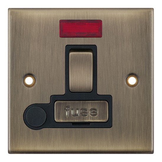 LGA Selectric DSL630 Antique Brass, Black Insert Switched Fuse Connection Unit with Neon and Flex Outlet