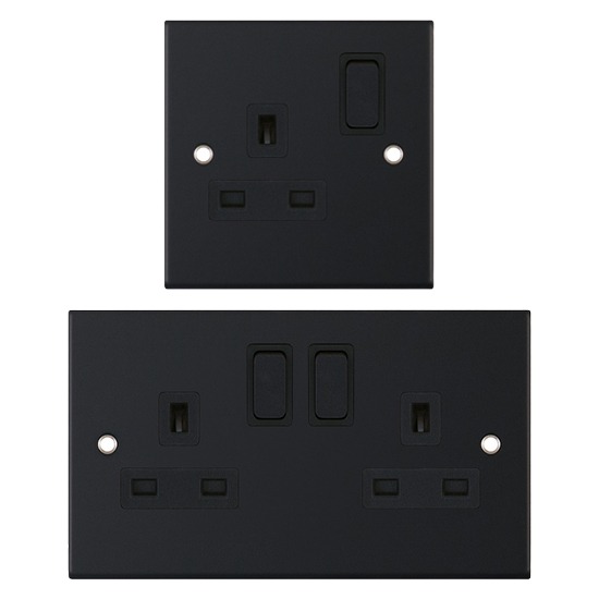 LGA Selectric Matt Black with Black Insert 13 Amp Switched Socket