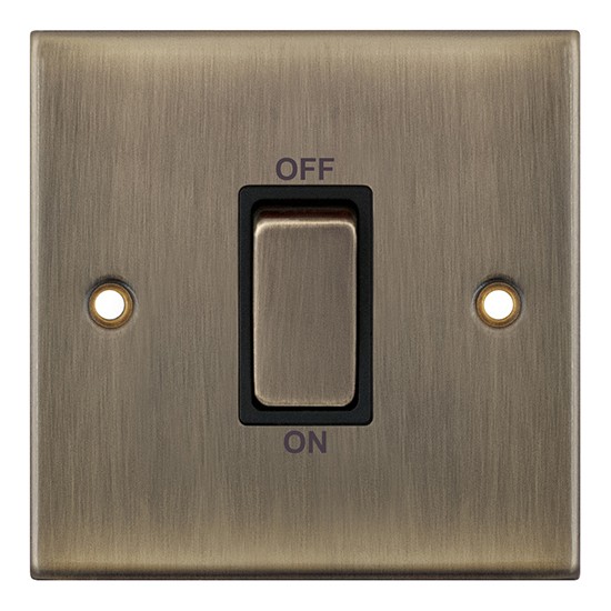 Antique Brass - Black Insert 45amp DP Switch 1 Gang Plate - DSL647