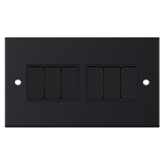 LGA Selectric DSL11-05 10A X-Rated 6-Gang 2-Way Matt Black inc. Black Insert Plate Switch