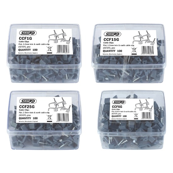 LGA Selectric Twin and Earth Cable Clip - Grey - Box 100
