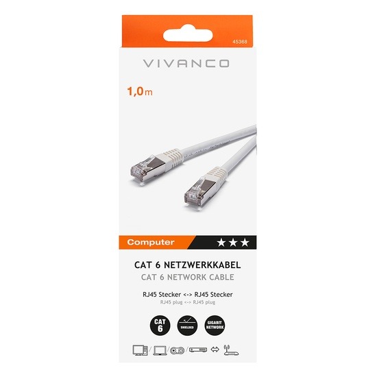 Vivanco VVITLAN6100W RJ45 CAT6 White Male-to-Male Ethernet Cable - 1 Metre - Alternate Angle