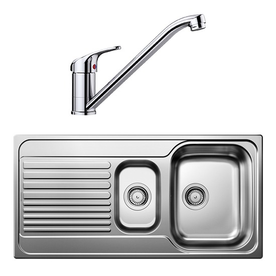 Blanco Tipo 11 6S 1 Bowl & Half Stainless Steel Sink inc. Daras Single Lever Tap - 1000 x 500mm