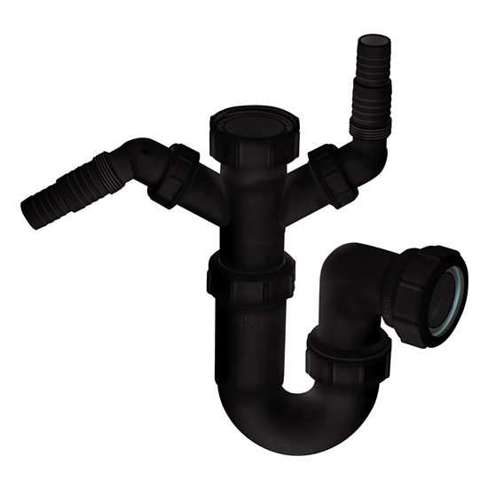 McAlpine WM11-BL 1 1/2" Black Sink Trap with Two Nozzles