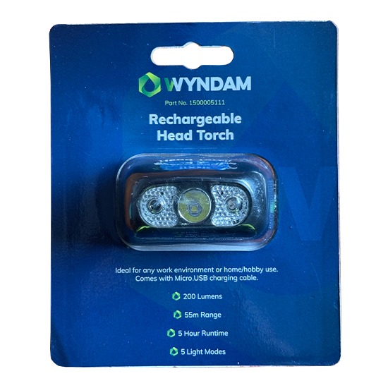 Wyndam Compact Rechargeable Head Torch