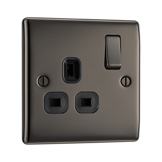 BG Electrical NBN21B-01 Black Nickel 13A Socket Double Pole Single Switched Socket