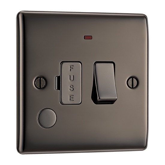 BG Electrical NBN53-01 Black Nickel 13A Fused Switched Connection Unit with Indicator & Flex Outlet - 1